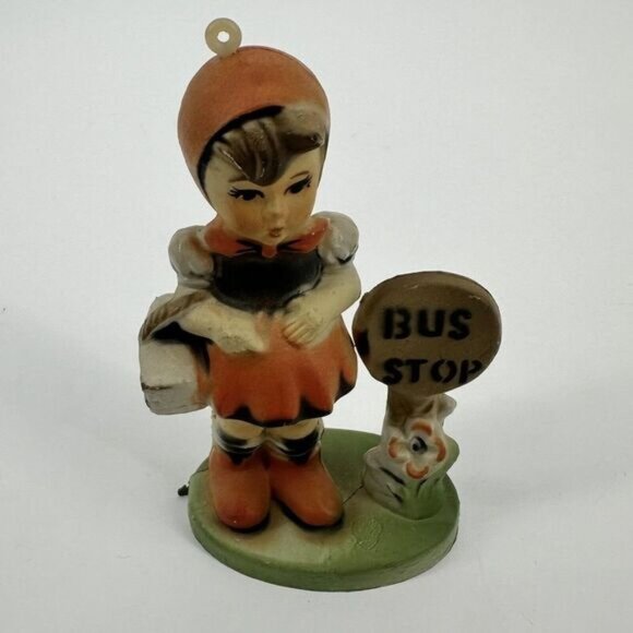 Vintage Kurt S Adler Plastic Hummel Like Christmas Ornament Bus Stop German Girl - Picture 1 of 9